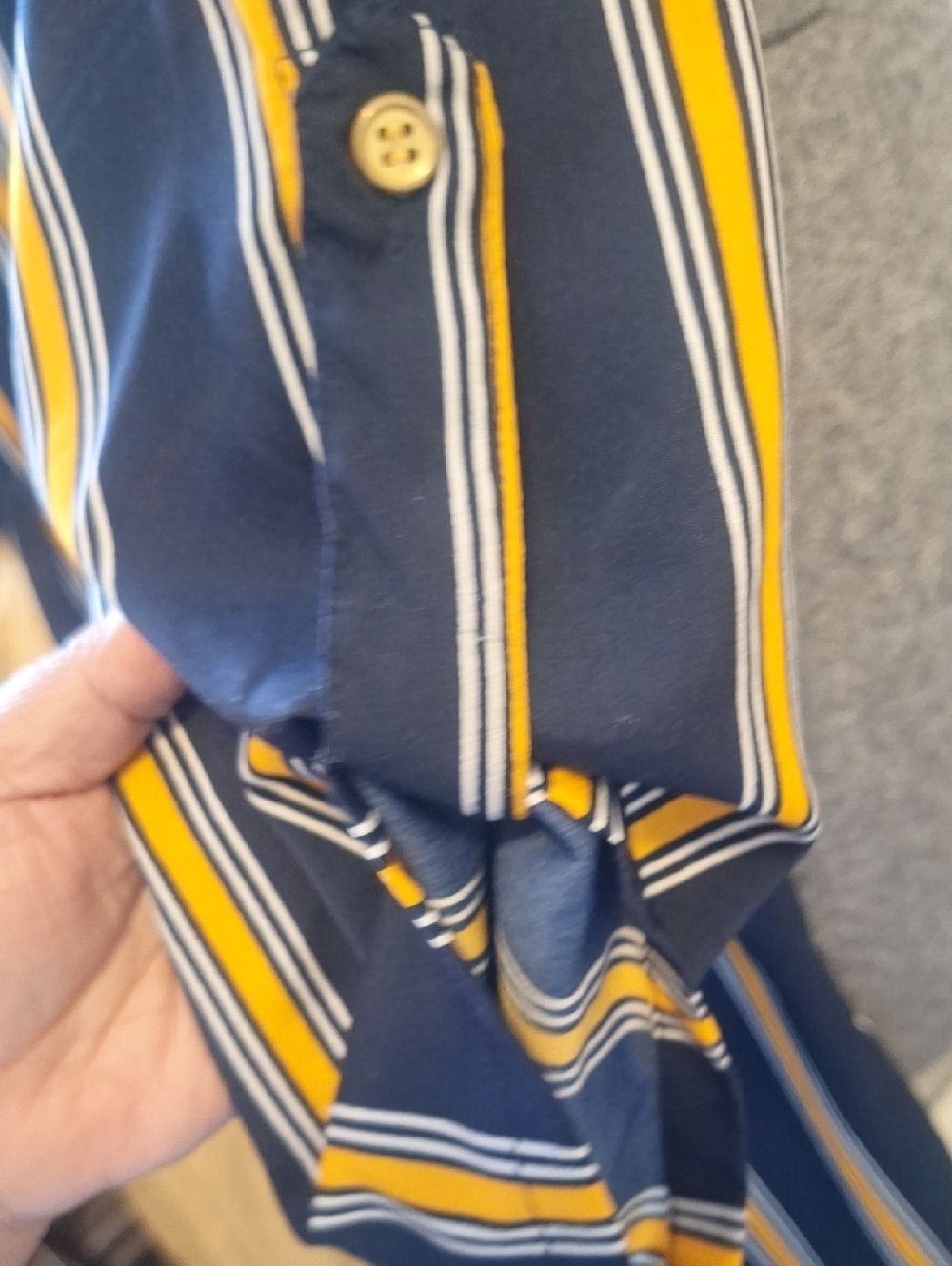 Speed Control Navy Stripe Button-Front Shirt Dress with Yellow Accents - Picture 5 of 9